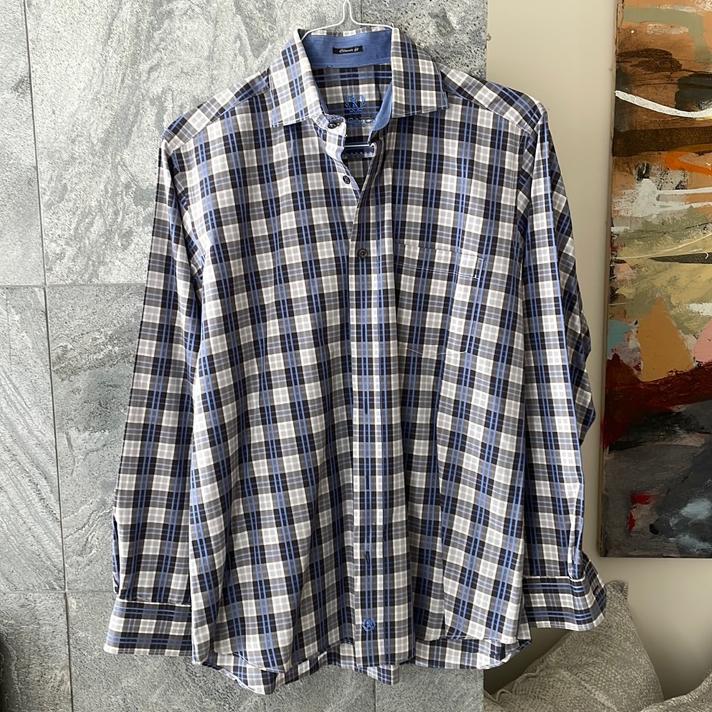 Bugatchi plaid cotton long sleeve shirt